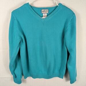 Pendleton Originals Sweater Small Teal Cotton V-Neck Long Sleeve Made in Japan